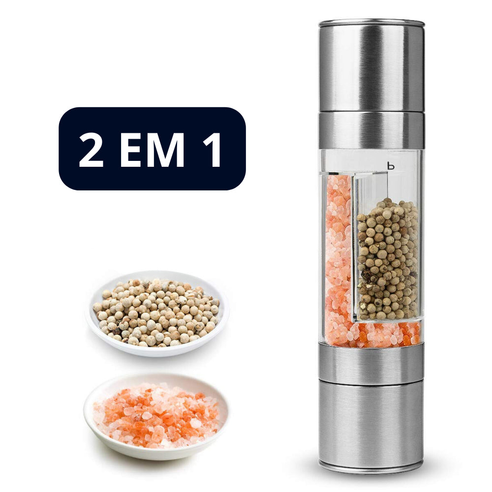 Moedor Sal e Pimenta Manual Duplo Gourmet Manual 2 Em 1 Aço Inox GourmetGrind