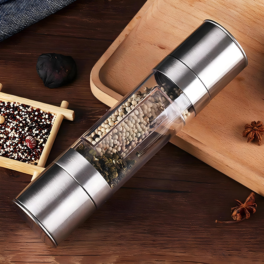 Moedor Sal e Pimenta Manual Duplo Gourmet Manual 2 Em 1 Aço Inox GourmetGrind