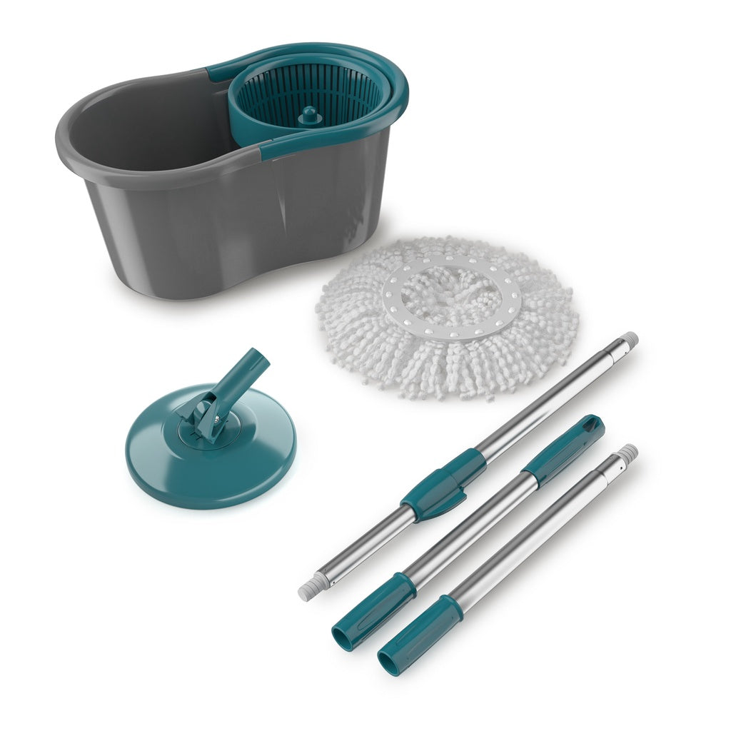 Esfregão Mop Giratório Fit Flashlimp + Balde Multiuso 8 Litros Original Kit Cabo Inox Regulável Cesto