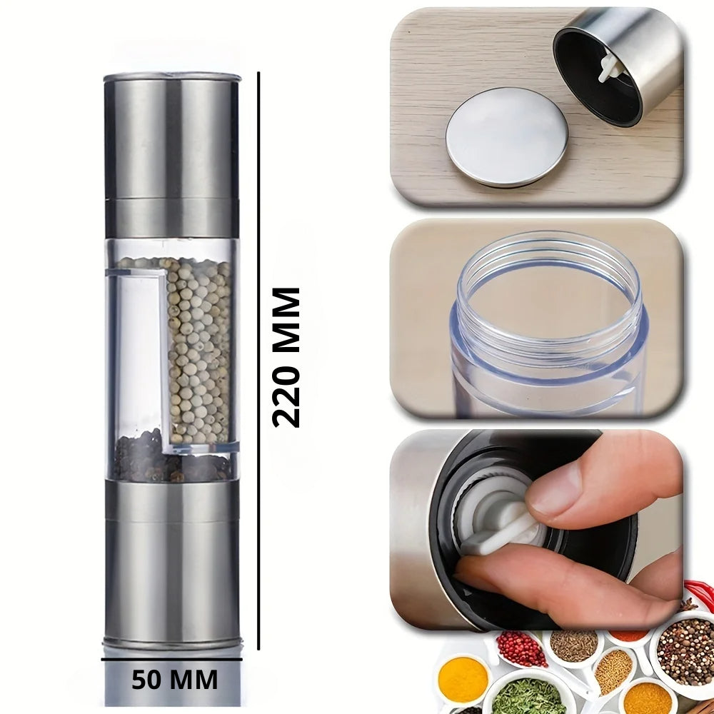 Moedor Sal e Pimenta Manual Duplo Gourmet Manual 2 Em 1 Aço Inox GourmetGrind
