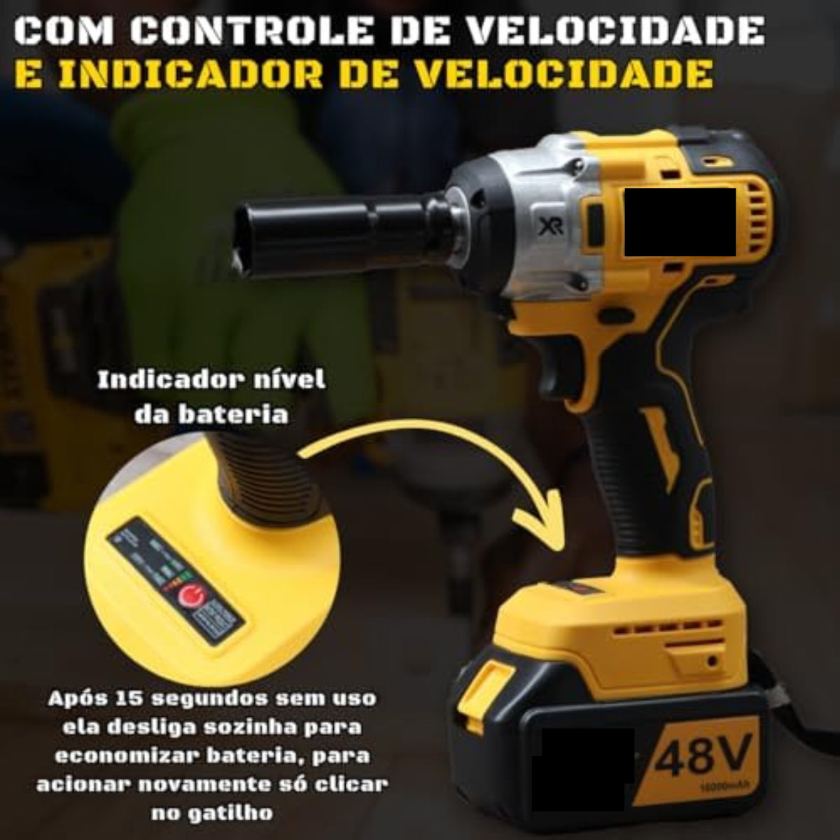 Parafusadeira Furadeira E Chave De Impacto Sem Fio 48v 2 Bat