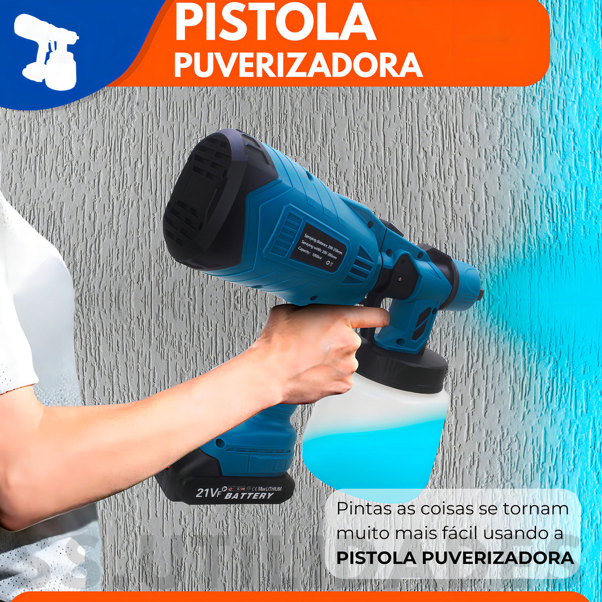 Pistola Pulverizadora Elétrica Sem Fio 200W 1000ml HVLP para Pintura - Rapidez e Acabamento Perfeito