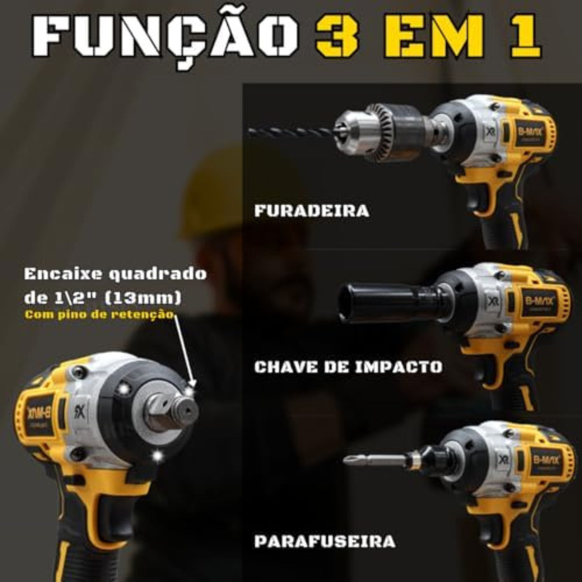 Parafusadeira Furadeira E Chave De Impacto Sem Fio 48v 2 Bat