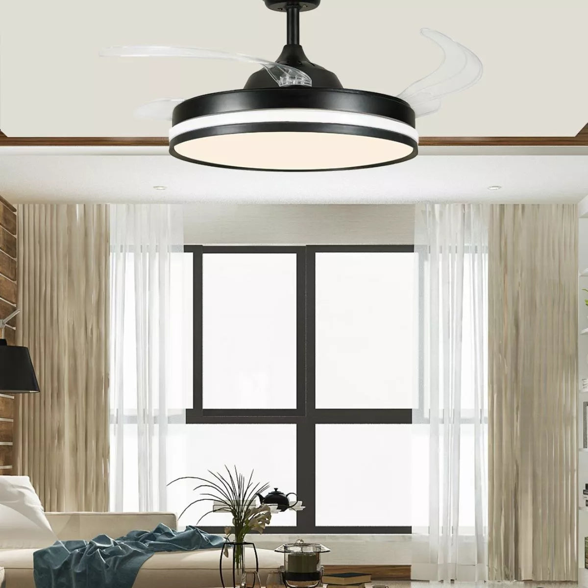 Ventilador Teto Retratil Controle Remoto Led 3 Cores 4 Pás