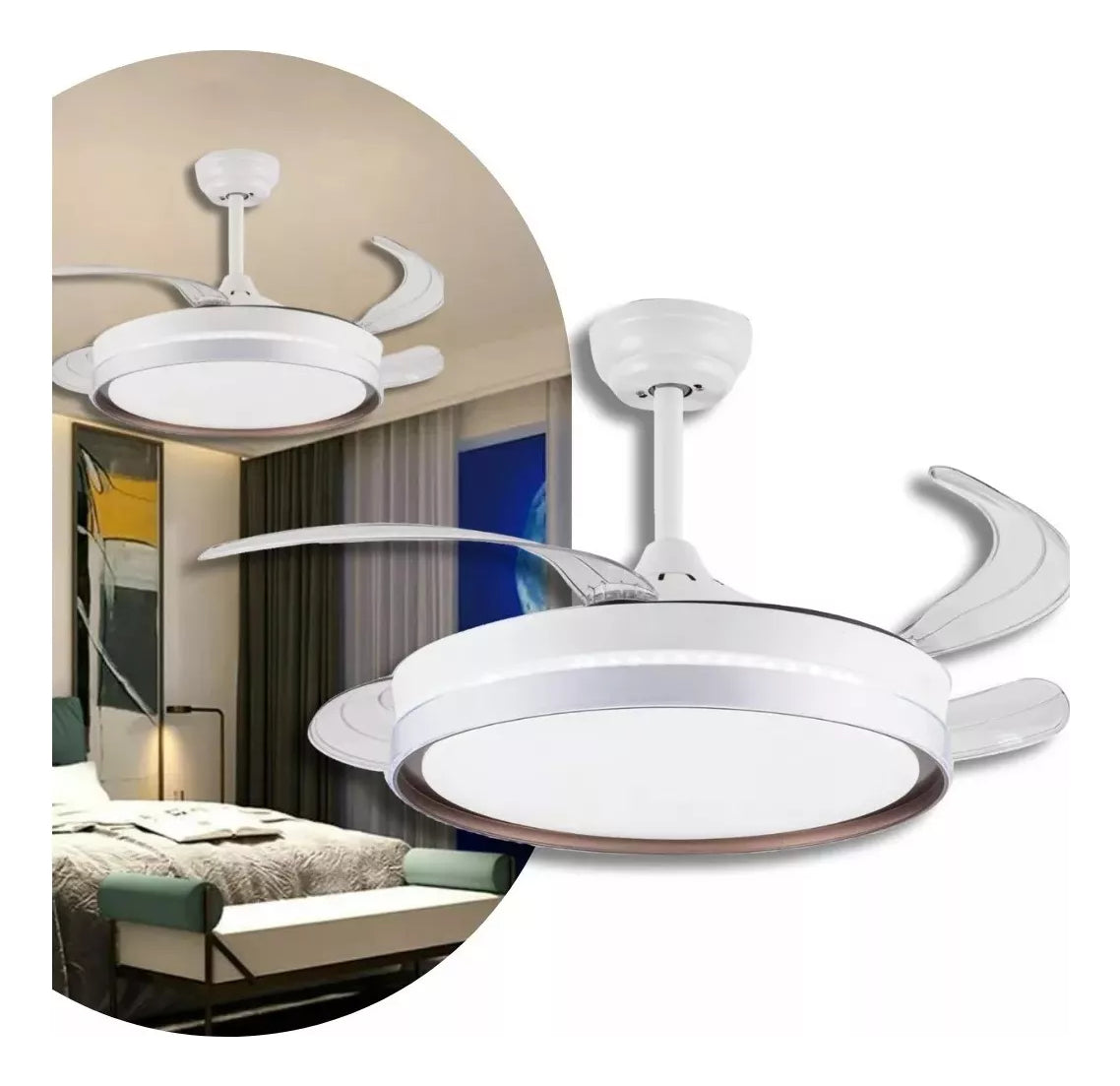 Ventilador de Teto LED Retrátil 46cm 6 Velocidades Controle Remoto Bivolt Branco com Pás Transparentes - Conforto e Elegância