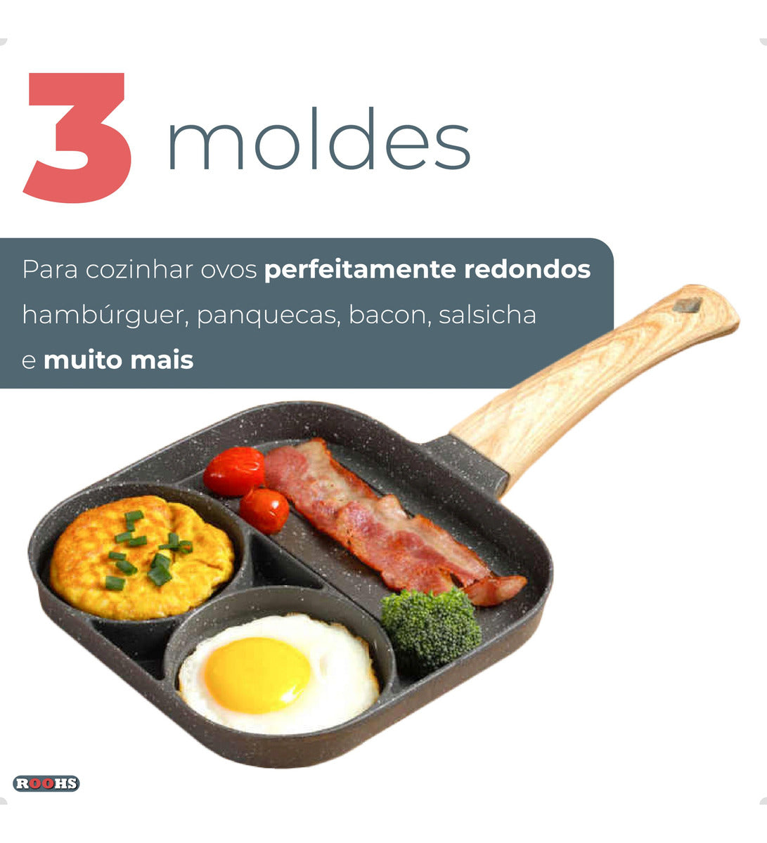 Frigideira Antiaderente 3 em 1 para Ovos, Hambúrguer e Panquecas 19cm Indução - Prática e Saudável