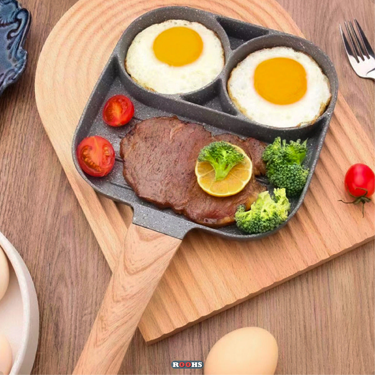 Frigideira Antiaderente 3 em 1 para Ovos, Hambúrguer e Panquecas 19cm Indução - Prática e Saudável