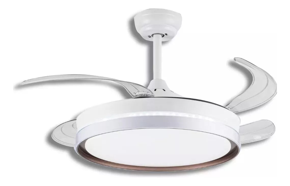 Ventilador de Teto LED Retrátil 46cm 6 Velocidades Controle Remoto Bivolt Branco com Pás Transparentes - Conforto e Elegância
