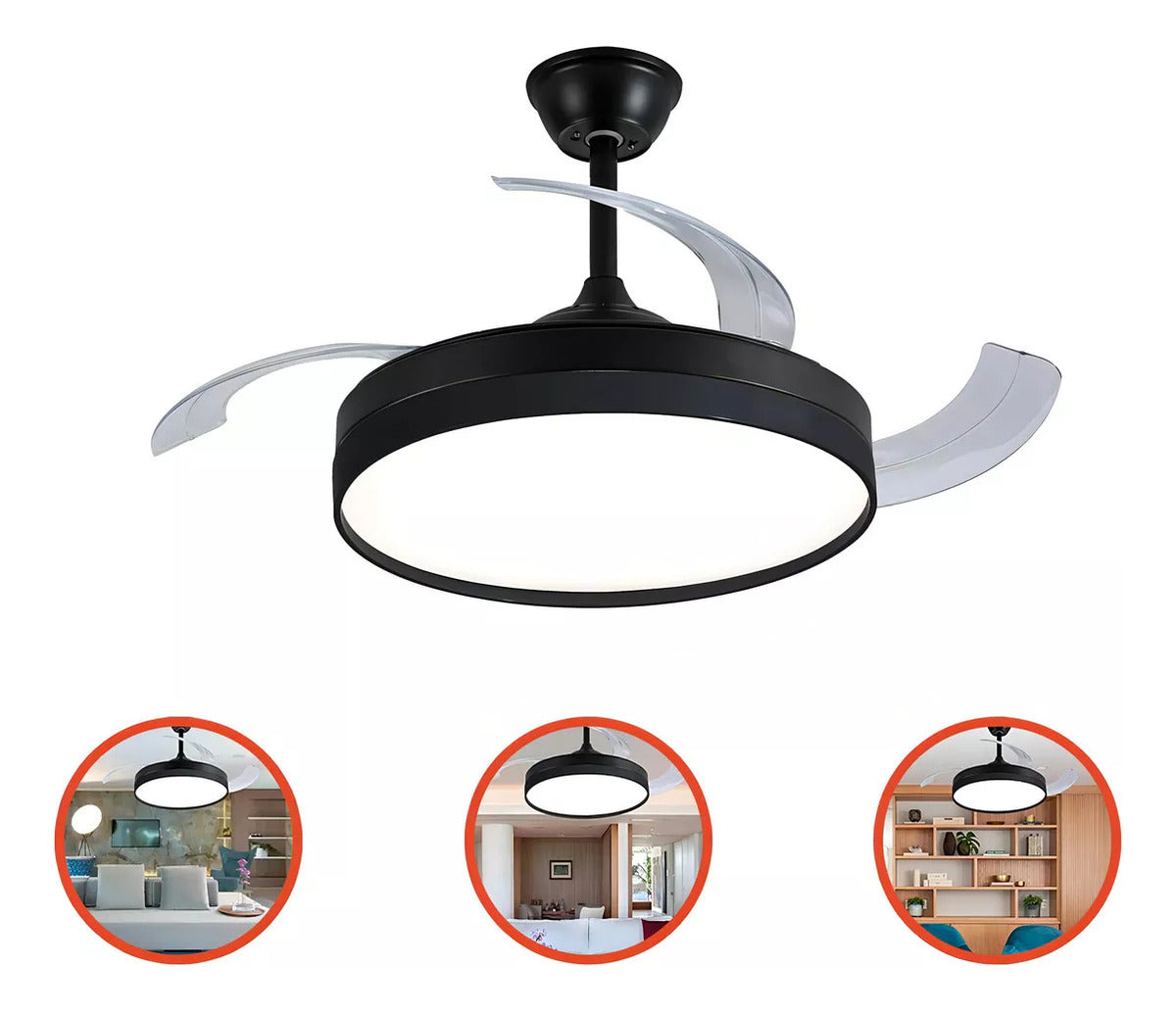 Ventilador Teto Retratil Controle Remoto Led 3 Cores 4 Pás