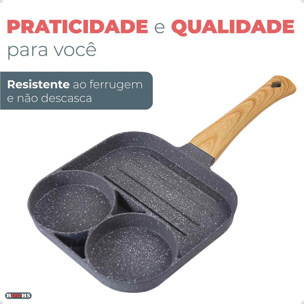 Frigideira Antiaderente 3 em 1 para Ovos, Hambúrguer e Panquecas 19cm Indução - Prática e Saudável