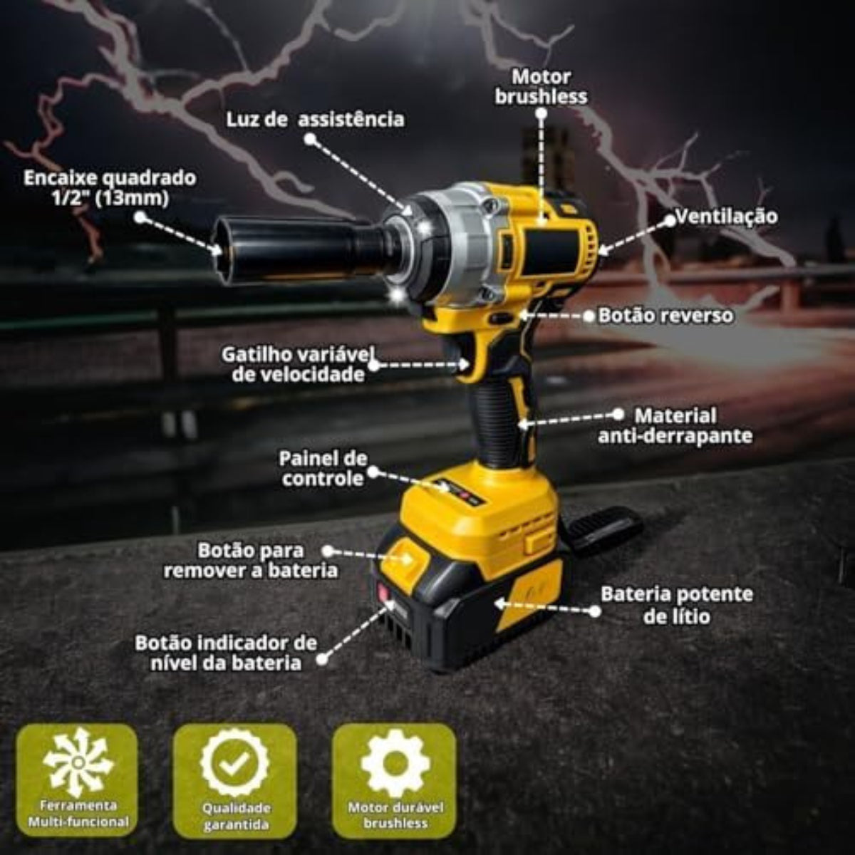 Parafusadeira Furadeira E Chave De Impacto Sem Fio 48v 2 Bat