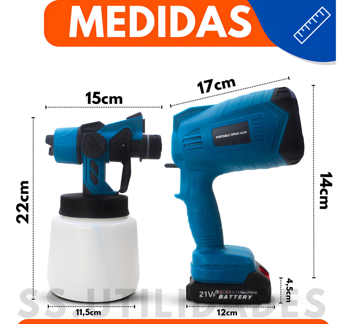 Pistola Pulverizadora Elétrica Sem Fio 200W 1000ml HVLP para Pintura - Rapidez e Acabamento Perfeito