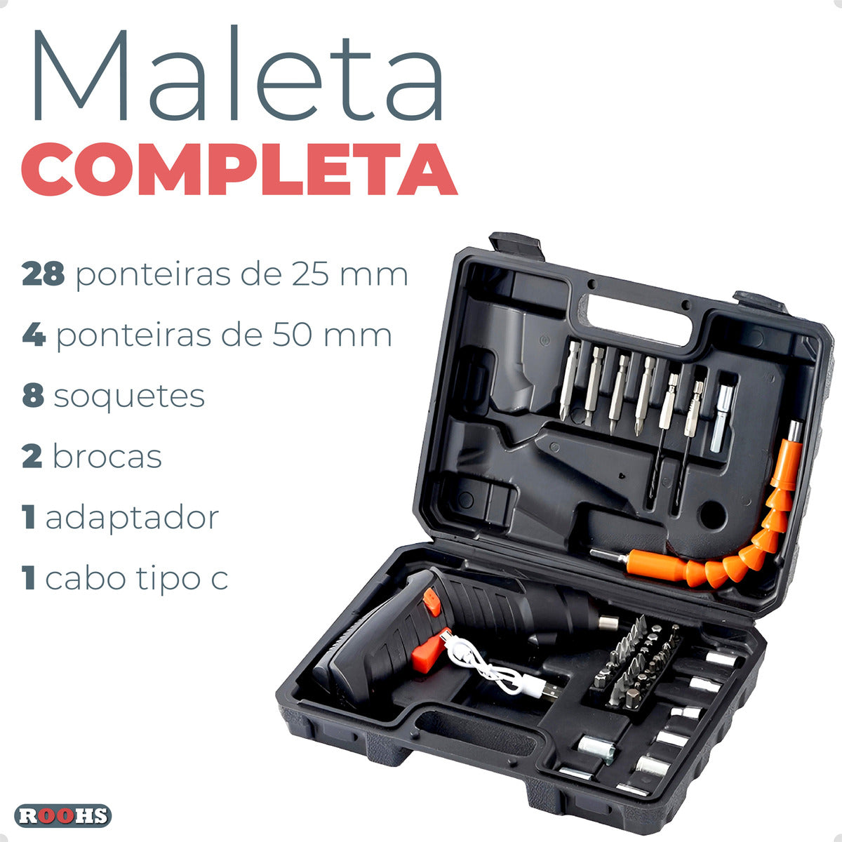 Mini Parafusadeira Furadeira Elétrica 2 Em 1 Maleta 45 Peças