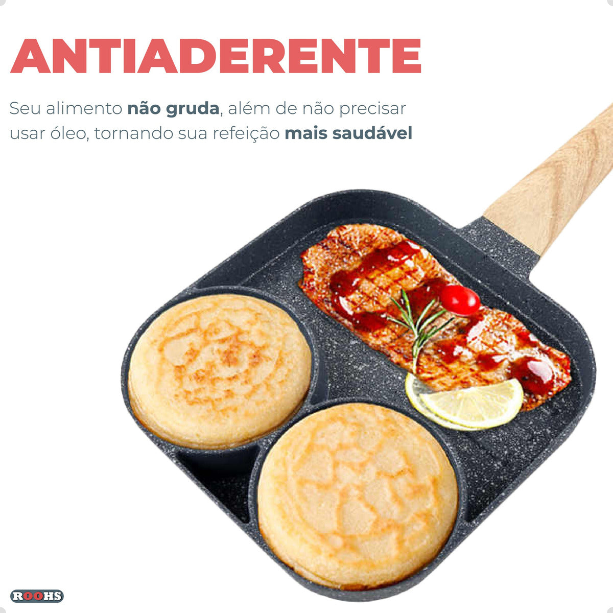 Frigideira Antiaderente 3 em 1 para Ovos, Hambúrguer e Panquecas 19cm Indução - Prática e Saudável