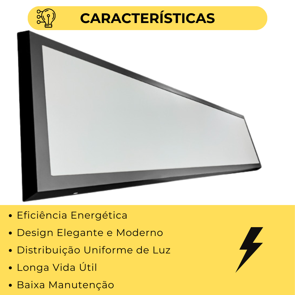 Luminaria 30x120 Plafon Sobrepor 6500k Branco Frio Painel Led Retangular Preta 48w