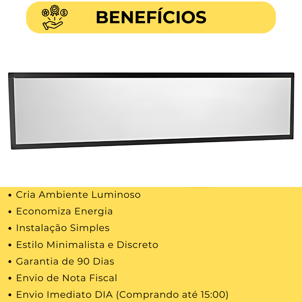Luminaria 30x120 Plafon Sobrepor 6500k Branco Frio Painel Led Retangular Preta 48w