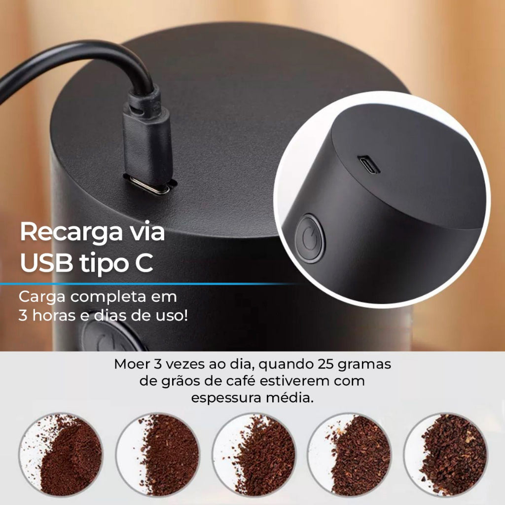 Moedor de Grão de Café Elétrico Portátil Grão Recarregável Portátil Ajuste Níveis de Moagem