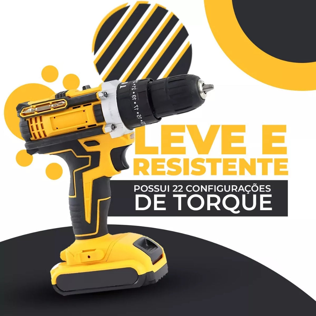 Parafusadeira Furadeira Maxspin 21v 2 Baterias Com Maleta Completo + 32 Acessórios Profissional Amarela