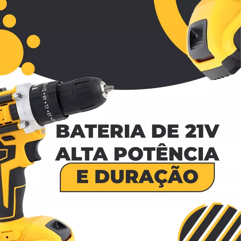 Parafusadeira Furadeira Maxspin 21v 2 Baterias Com Maleta Completo + 32 Acessórios Profissional Amarela
