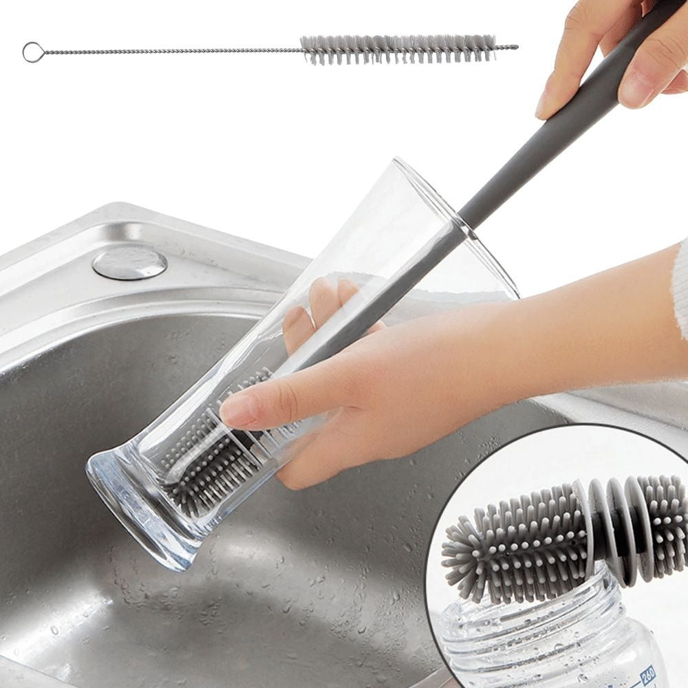 Escova de Silicone 33cm para Copos, Mamadeiras e Garrafas - Limpeza Fácil e Eficiente!