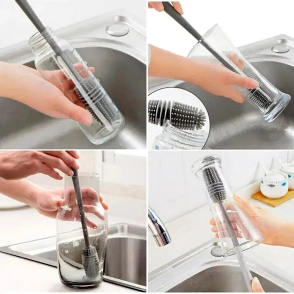 Escova de Silicone 33cm para Copos, Mamadeiras e Garrafas - Limpeza Fácil e Eficiente!