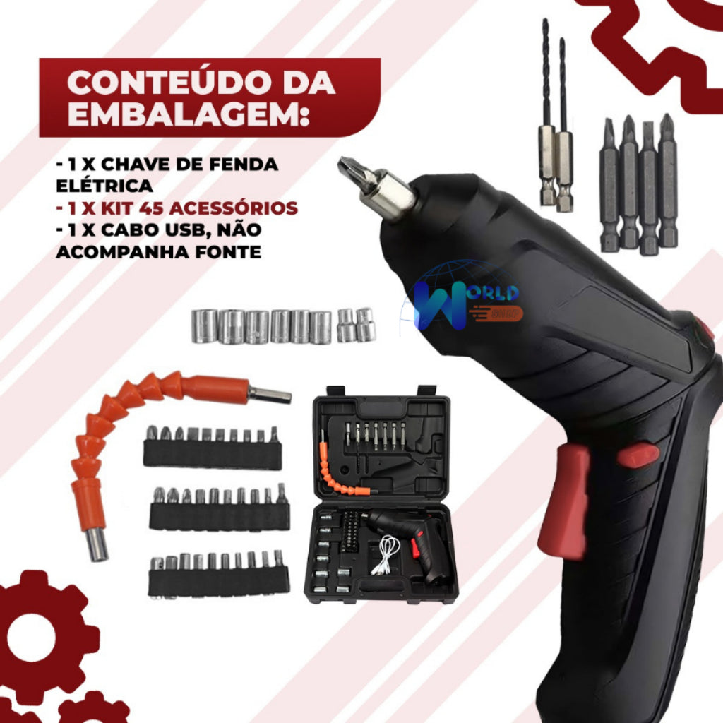 Kit Ferramenta 93 Peças Jogo Soquete Com Parafusadeira Furadeira Com Maleta