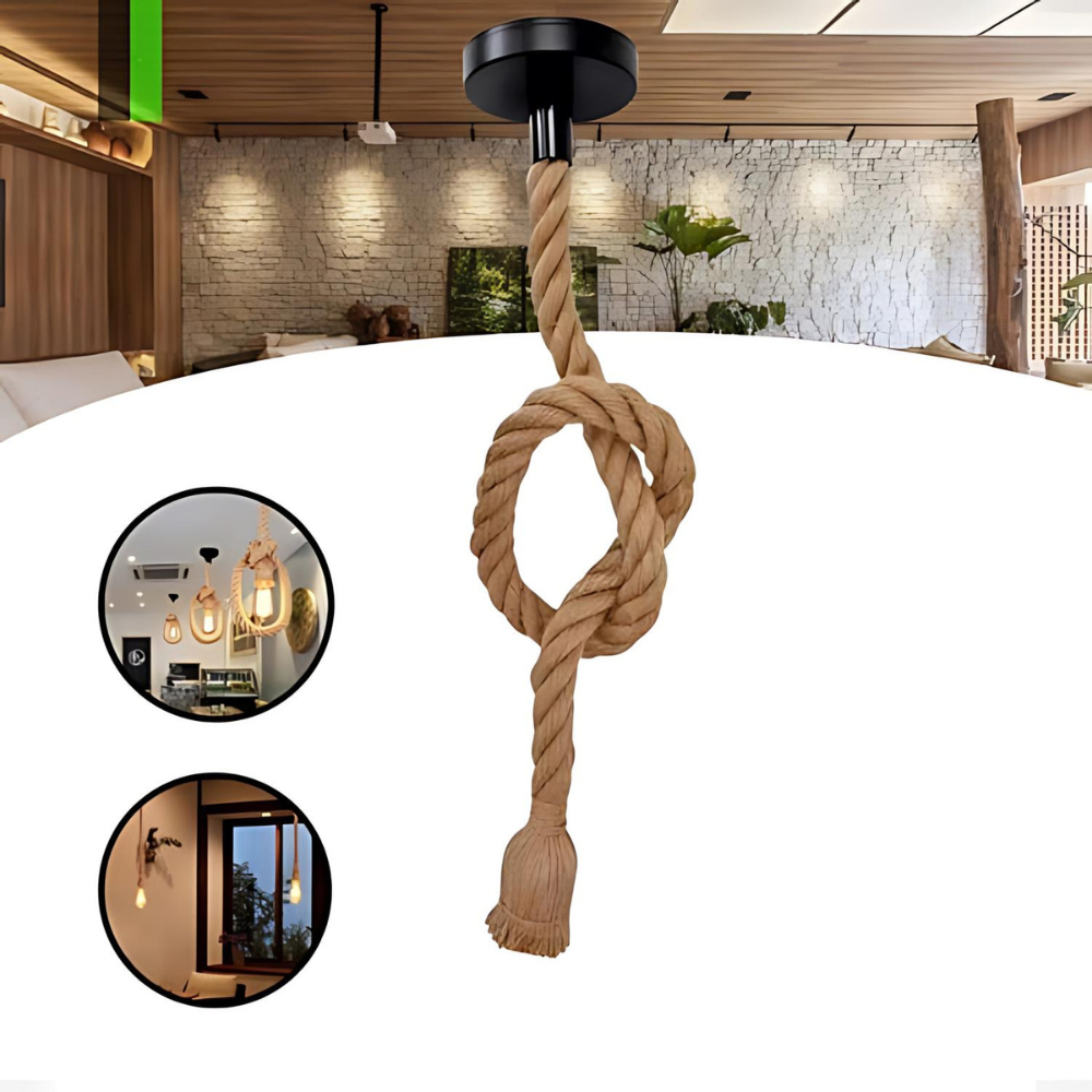 Kit Pendente Corda Sisal Retro 1M + Lâmpada LED Filamento 4W – Iluminação Vintage e Aconchegante! - Uzy Shop