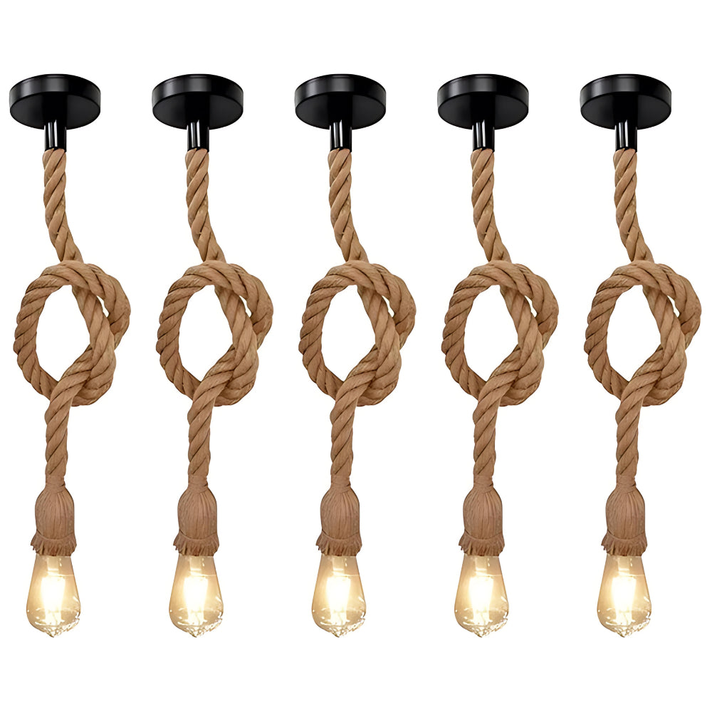 Kit 5 Pendente Corda 1M Retro Vintage Rústico Sisal E27 Para Decoração 1 Metro