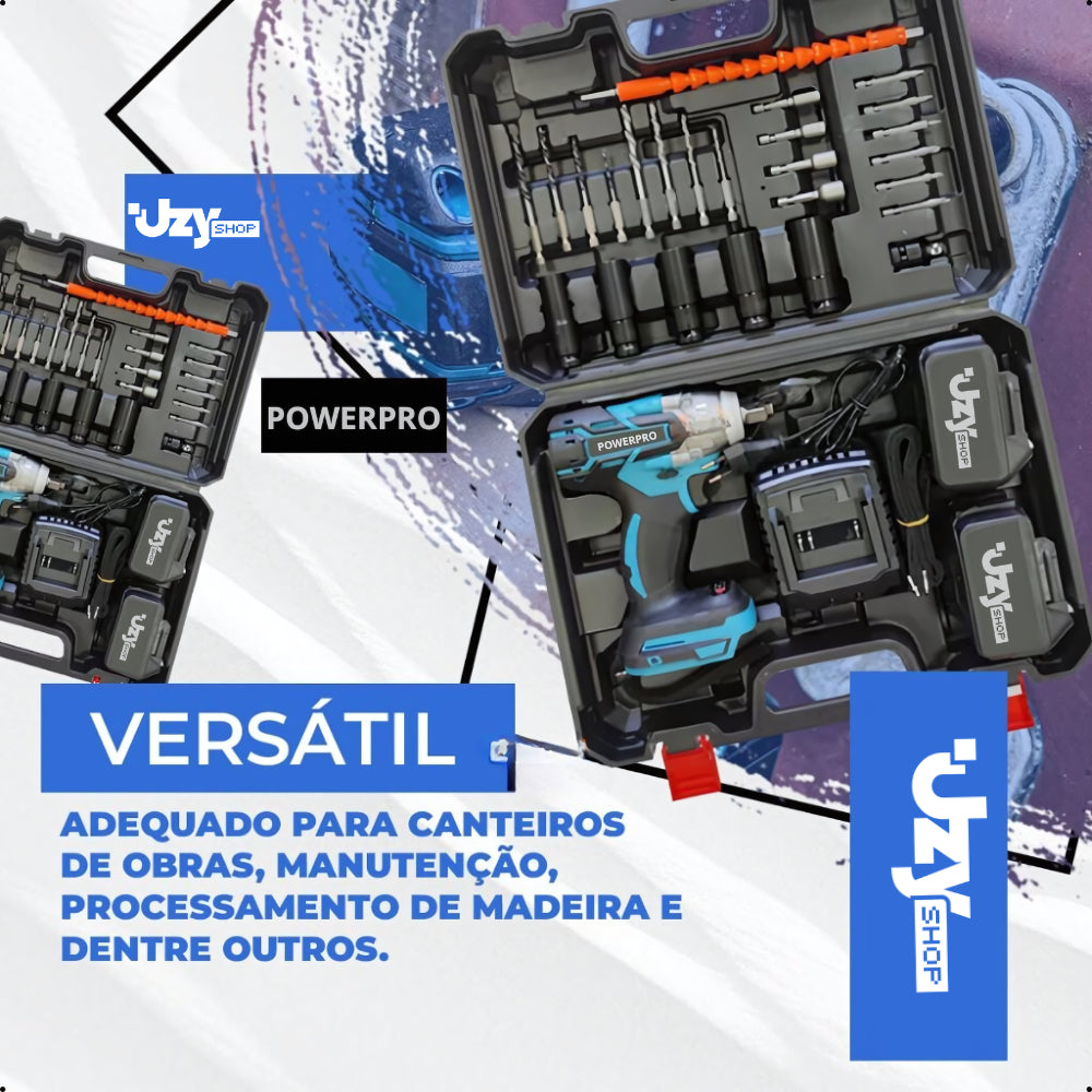 Chave De Impacto Parafusadeira Furadeira PowerPro + Maleta Acessorios 02 Baterias 21v