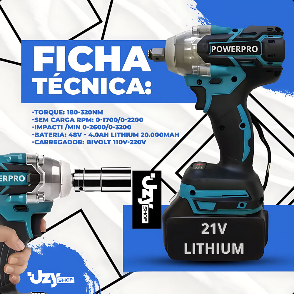 Chave De Impacto Parafusadeira Furadeira PowerPro + Maleta Acessorios 02 Baterias 21v