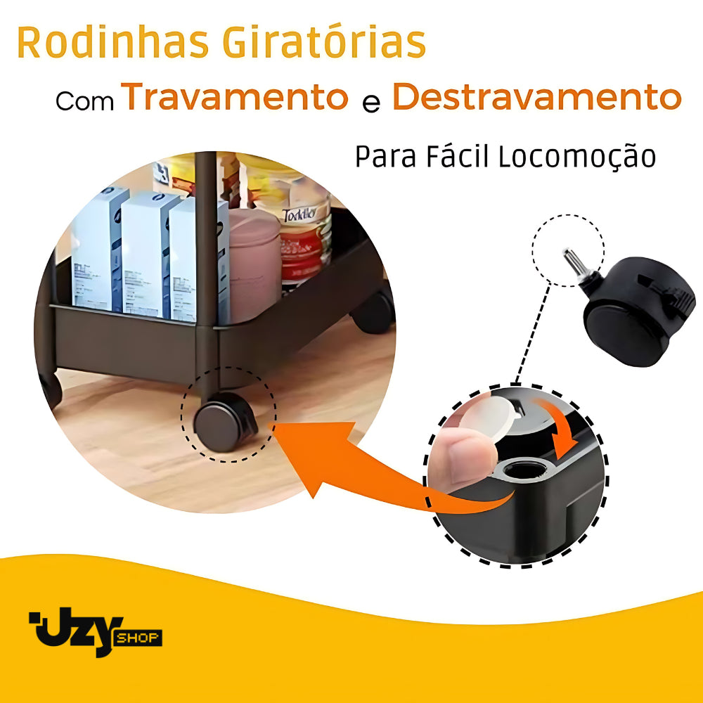 Carrinho Organizador 3 Andares com Rodinhas para Cozinha, Escritório e Salão de Beleza - Prateleira Multiuso Fruteira 15kg por Andar