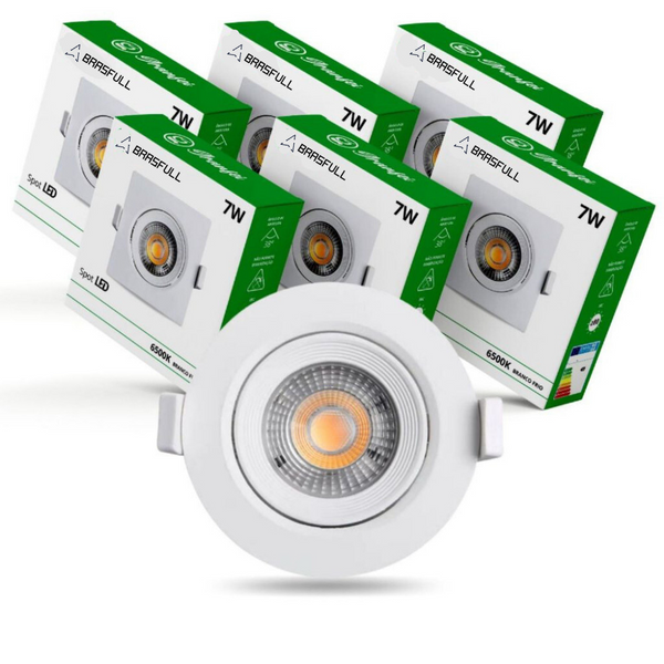 Kit com 20 Luminárias LED Spot 7W Redondo/Quadrado – Iluminação Completa para Grandes Projetos!