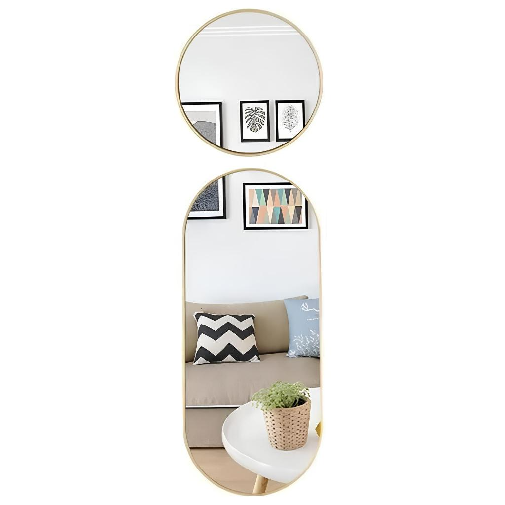 Kit 2 Espelhos Decorativos Redondo (29cm) + Oval (29x68,5cm) – Elegância e Amplitude para Sua Casa!