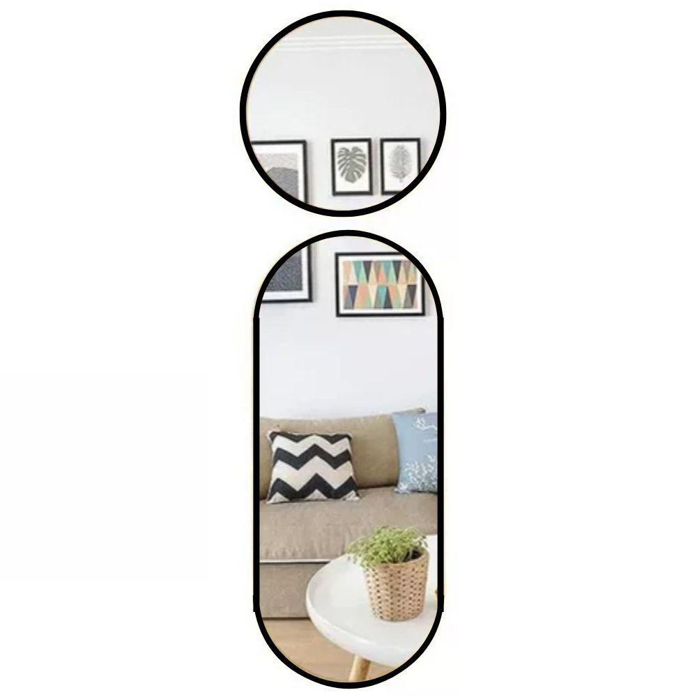 Kit 2 Espelhos Decorativos Redondo (29cm) + Oval (29x68,5cm) – Elegância e Amplitude para Sua Casa!
