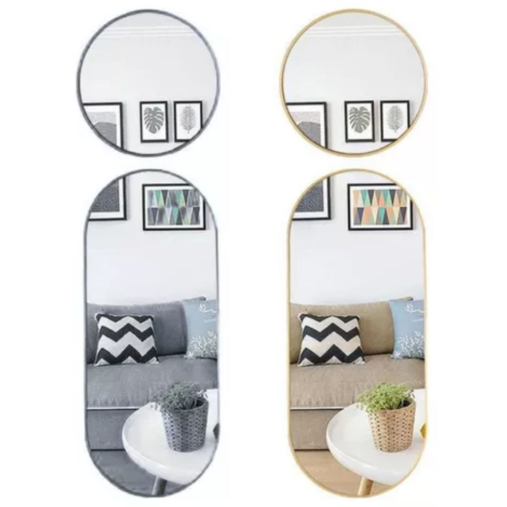 Kit 2 Espelhos Decorativos Redondo (29cm) + Oval (29x68,5cm) – Elegância e Amplitude para Sua Casa!
