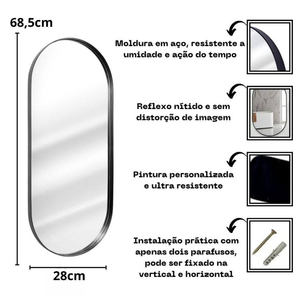 Kit 2 Espelhos Decorativos Redondo (29cm) + Oval (29x68,5cm) – Elegância e Amplitude para Sua Casa!
