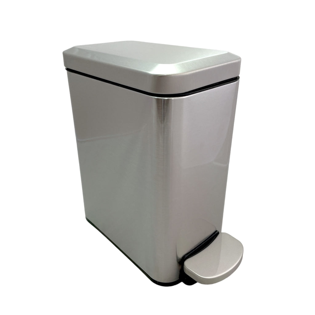 Lixeira Retangular Slim 5 Litros com Pedal Inox Branco Preto Cozinha Banheiro Apartamento Globalmix
