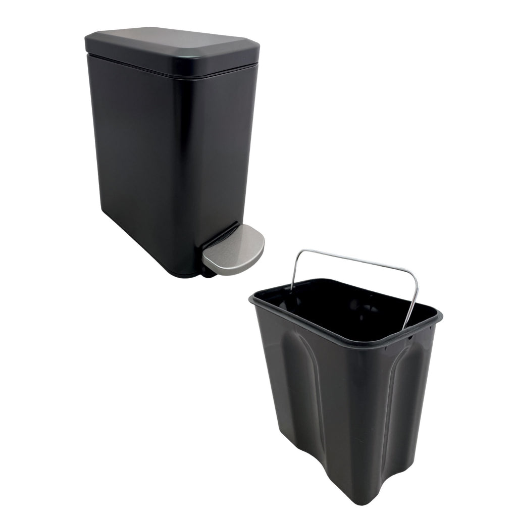 Lixeira Retangular Slim 5 Litros com Pedal Inox Branco Preto Cozinha Banheiro Apartamento Globalmix