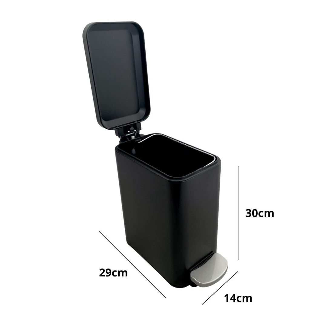 Lixeira Retangular Slim 5 Litros com Pedal Inox Branco Preto Cozinha Banheiro Apartamento Globalmix