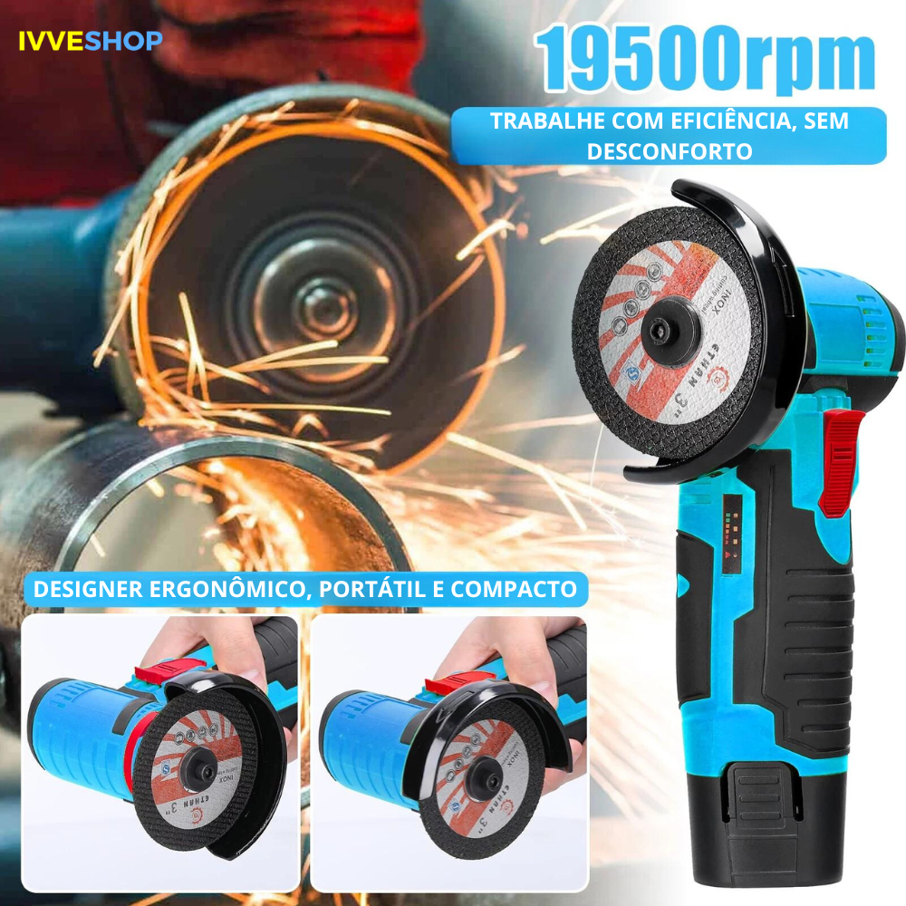 Esmerilhadeira Lixadeira PowerGrip Portátil Bateria Recarregável 12V Serra Mármore