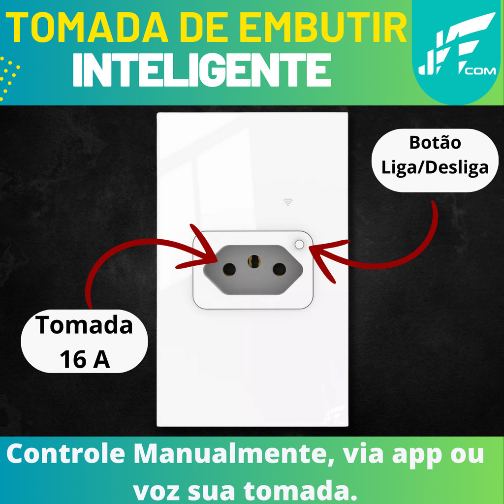 Tomada WiFi Inteligente de Embutir 20A Preto/Branco – Controle e Economia na Palma da Sua Mão!