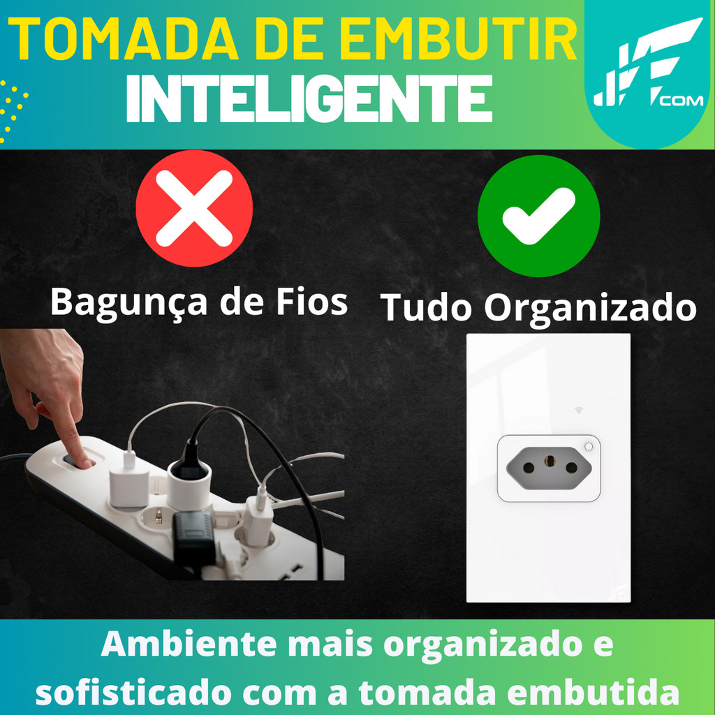 Tomada WiFi Inteligente de Embutir 20A Preto/Branco – Controle e Economia na Palma da Sua Mão!