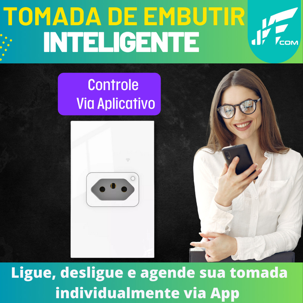 Tomada WiFi Inteligente de Embutir 20A Preto/Branco – Controle e Economia na Palma da Sua Mão!