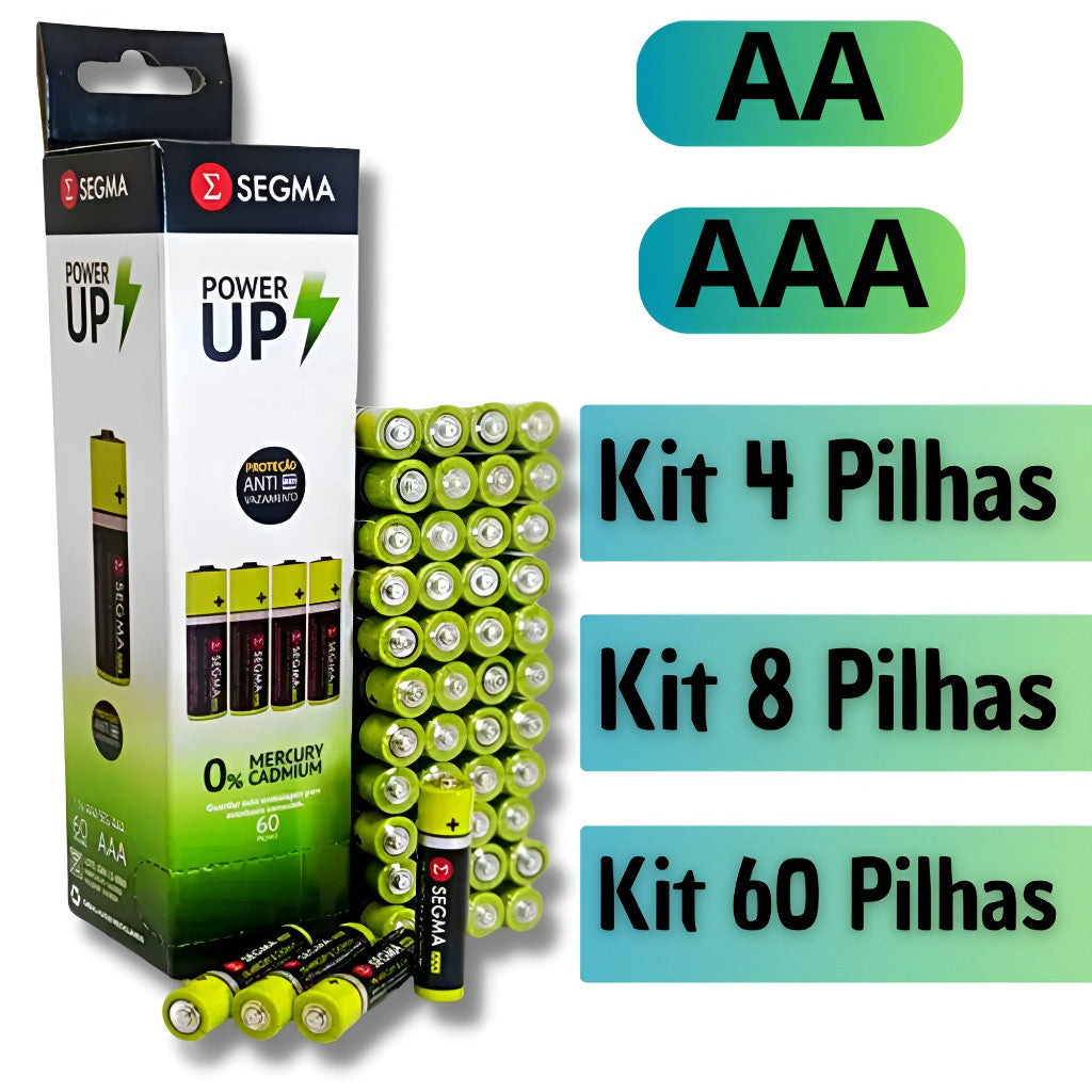 Pilhas AA e AAA 4un, 8un e 60un - Energia Duradoura para Tudo!