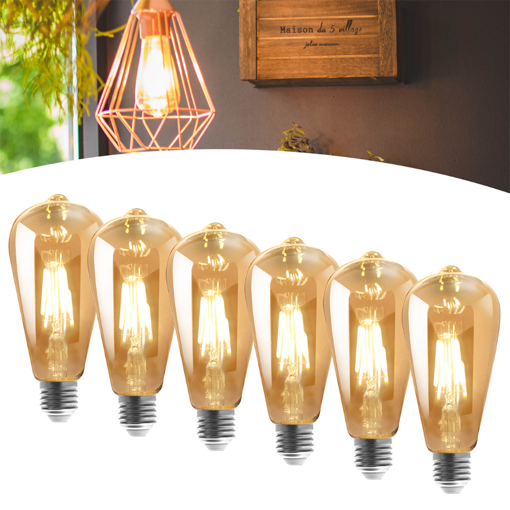 Kit com 6 Lâmpadas Filamento LED Retrô ST64 4W – Ilumine com Estilo Vintage!
