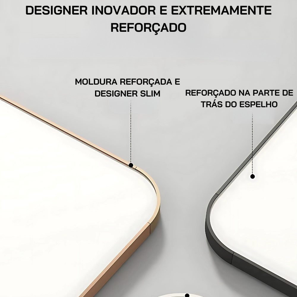 Espelho Base Reta Corpo Inteiro 147x37 Com Suporte de Chão Moldura Alumínio Quarto Sala Decorativo