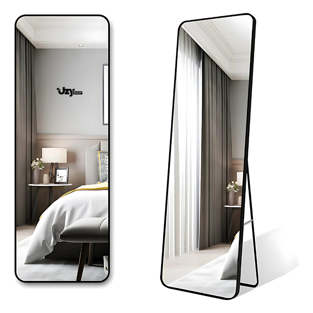 Espelho Base Reta Corpo Inteiro 147x37 Com Suporte de Chão Moldura Alumínio Quarto Sala Decorativo