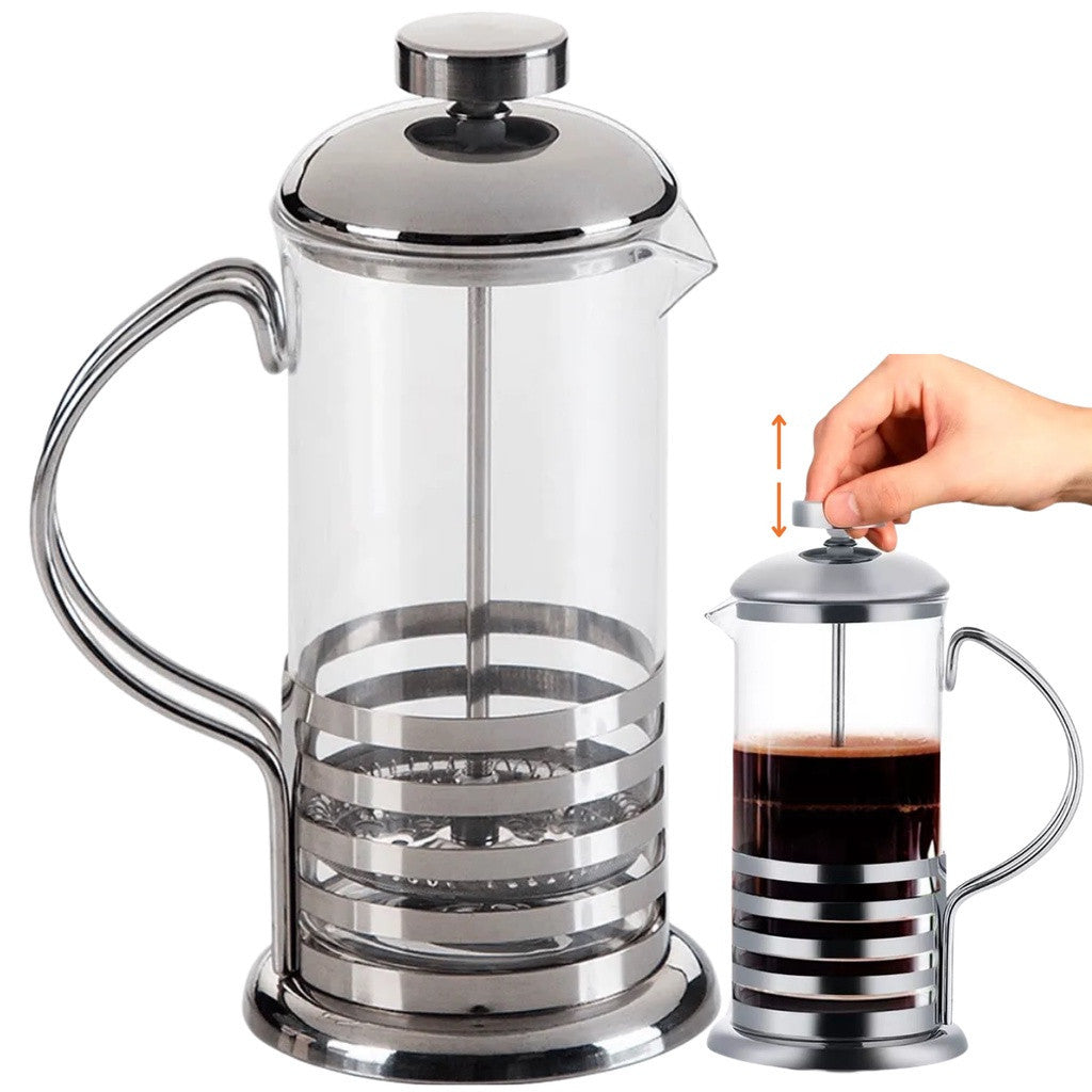 Cafeteira Prensa Francesa Cremeira em Vidro e Inox - Capacidade de 350ml, 600ml, 800ml e 1000ml para Café e Chá