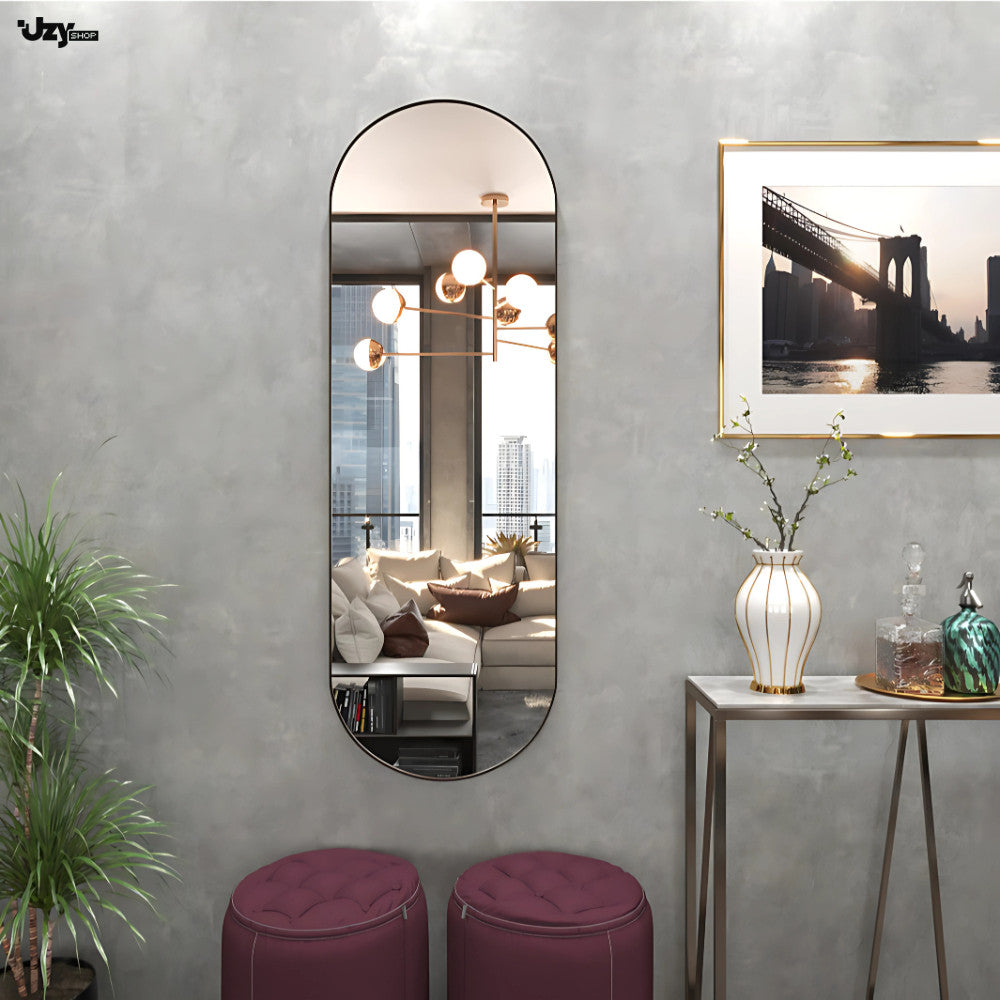 Espelho Oval 100x40 Grande Moldura Alumínio Quarto Sala Decorativo