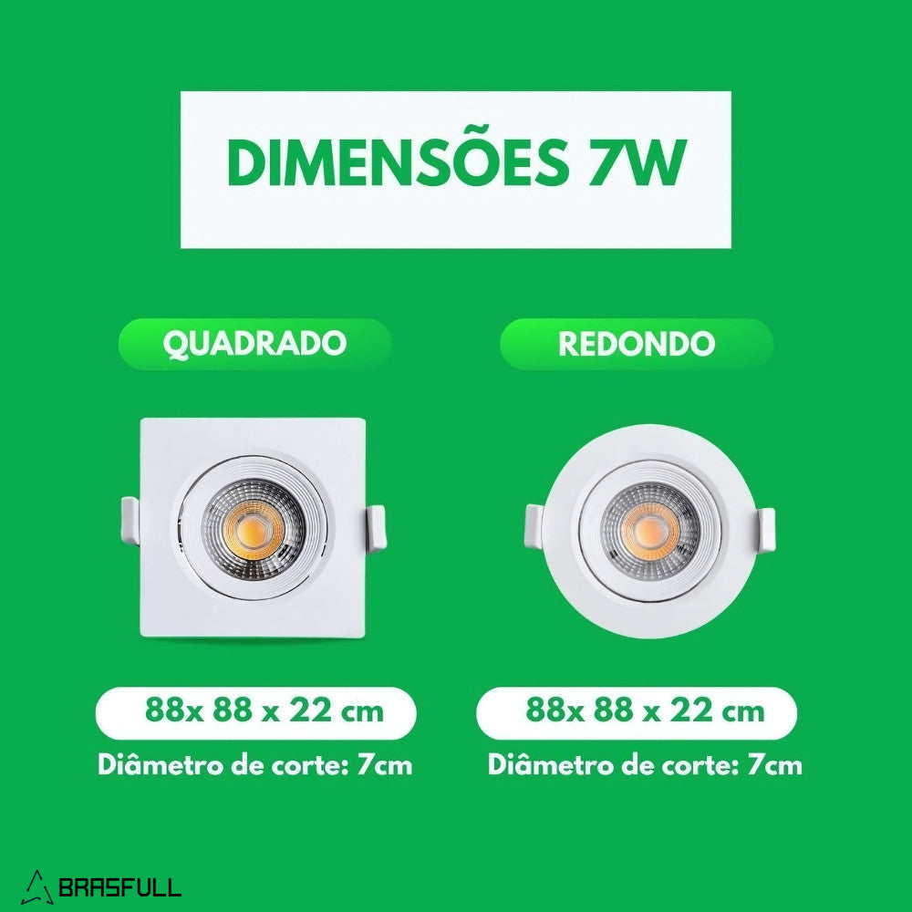 Kit com 10 Luminárias LED Spot 7W Redondo/Quadrado – Iluminação Completa e Sofisticada!